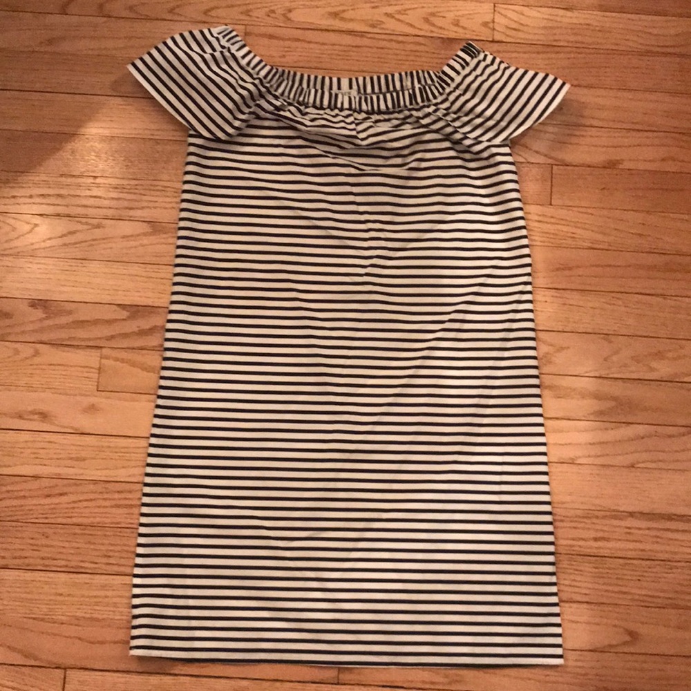 J. Crew Off-the-Shoulder Stripe Dress